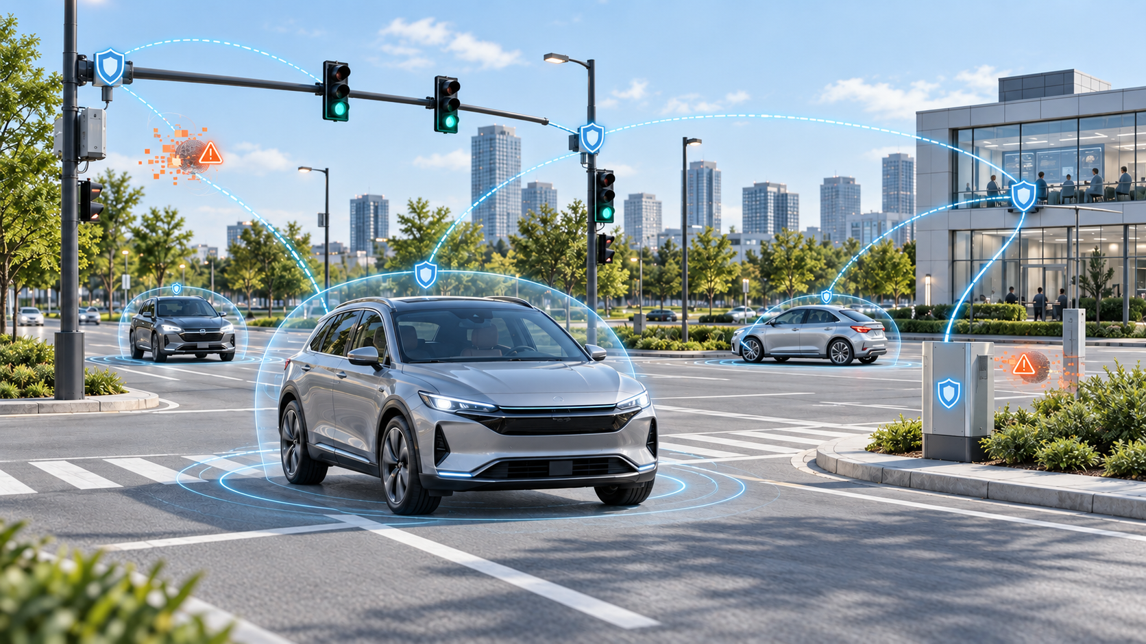 Connected vehicles and secure communication links in a cybersecurity testing scenario